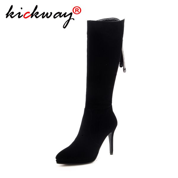 

boots women large sizes 34-43 customized thin high heel women's shoes woman party woman knee high boots botas drop shipping, Black