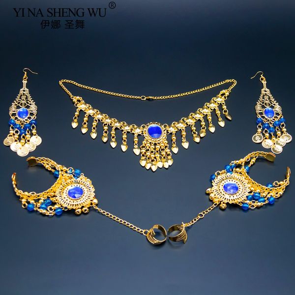 

belly dancing accessories set women belly dance rhinestone necklace earrings bracelet set dance accessory wholesale, Black;red