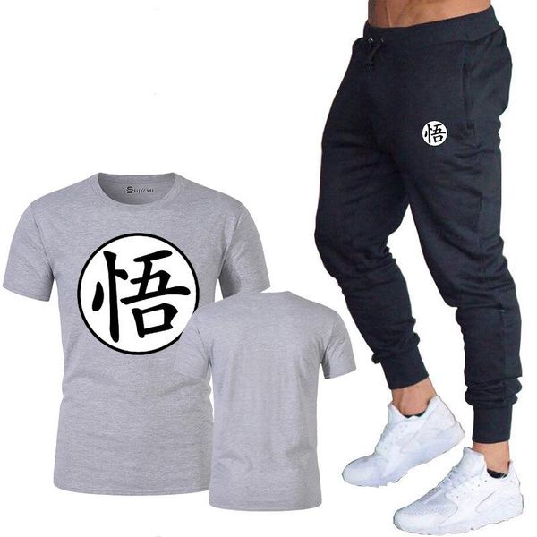 

mens summer 2pcs designer tracksuits wu letter print solid color sport style homme clothing crew neck short sleeve long pants apparel, Gray