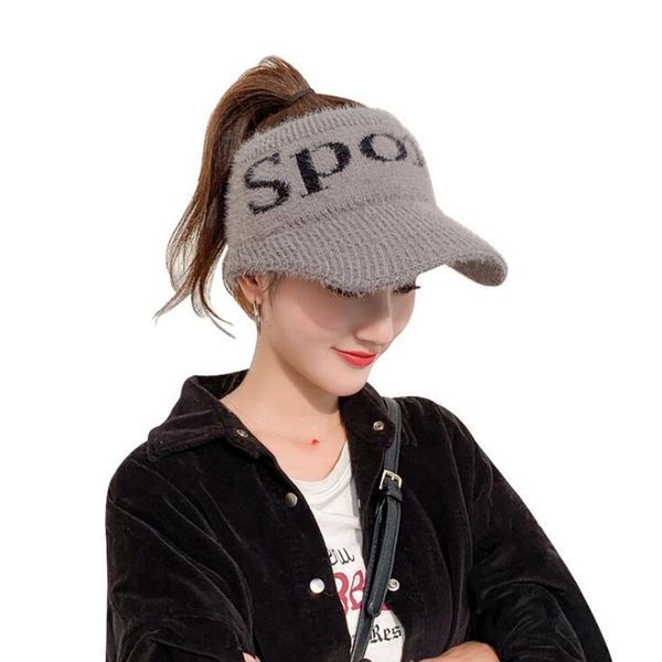 

2019 new women sports empty letters ponytail knitted hat winter skull beanie warm hat lady girl ski cap, Blue;gray