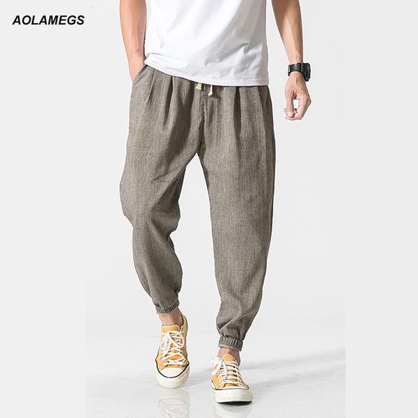 

aolamegs casual harem pants men chinese style solid jogger pants men fitness trousers male chinese traditional harajuku m-5xl, Black
