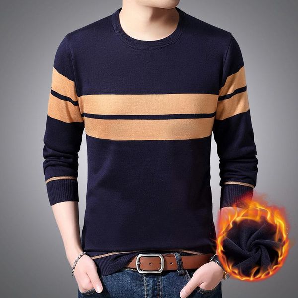 

2019 men's round neck plus velvet warm pullover youth men's sweater, White;black