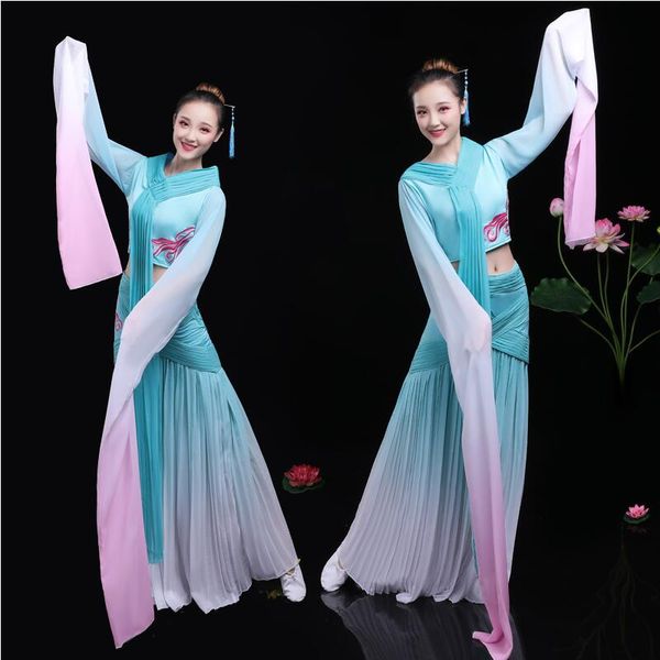 Roupas de dança nacional Chinês estilo antigo tribunal desgaste do palco mulheres manga longa Trajes de Dança Oriental a dinastia tang princesa vestido