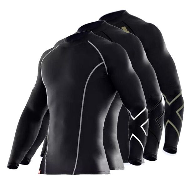 

2018 новый compression рубашку с длинными рукавами футболки спортивные клубы фитнес одежда печать быстро сухой бодибилдинг crossfit лайкра t, White;black