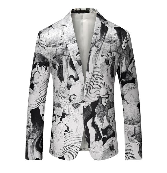 

face printed men blazer slim fit suit jacket men blazer 2018 plus size party club prom, White;black