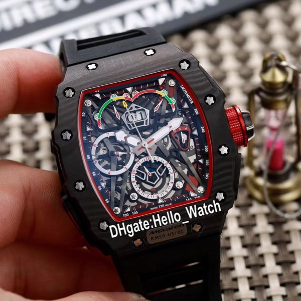

new rm50-03/01 mclaren f1 skeleton dial miyota automatic mens watch rm50-03 carbon fiber case rubber strap watches hello_watch vrsion, Slivery;brown