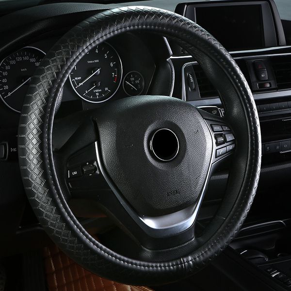 

38cm four seasons universal red genuine leather sport style durable in use leather braid steering wheel cover car accessories
