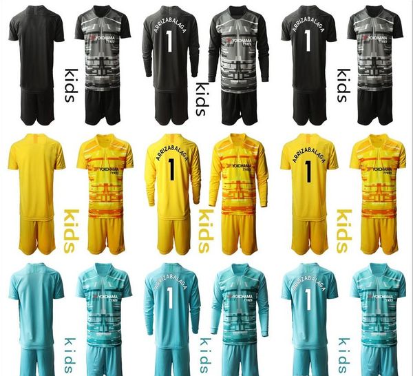 

2019 2020 kids youth keeper #1 kepa arrizabalaga goalkeeper krt jersey youth the blues soccer sets 13 caballero boys football uniform, Black