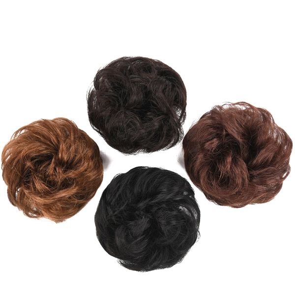 

hair pieces 100% human bun chignon remy hairpiece fake afro donut extension brazilian buns for women, Black;brown