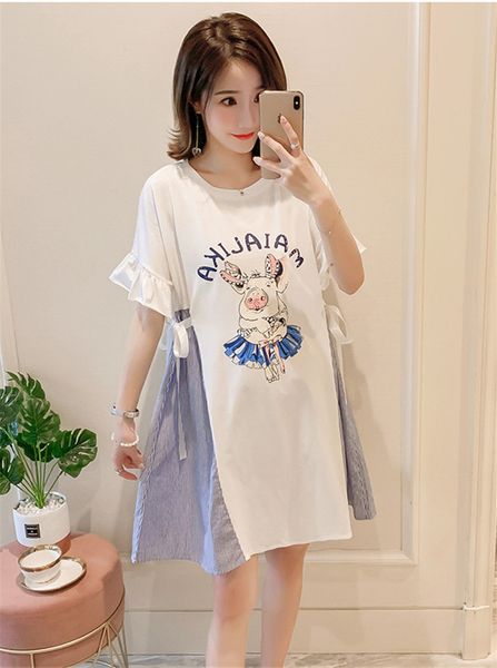 

poungdudu maternity pregnant women dress t-shirt summer loose large size long fashion summer dress, White