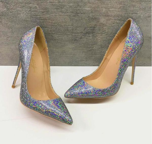 

2019 fashion women girls silver sequined glitter poined toes high heels shoes stiletto heel shoes pumps 12cm 8cm cs05, Black