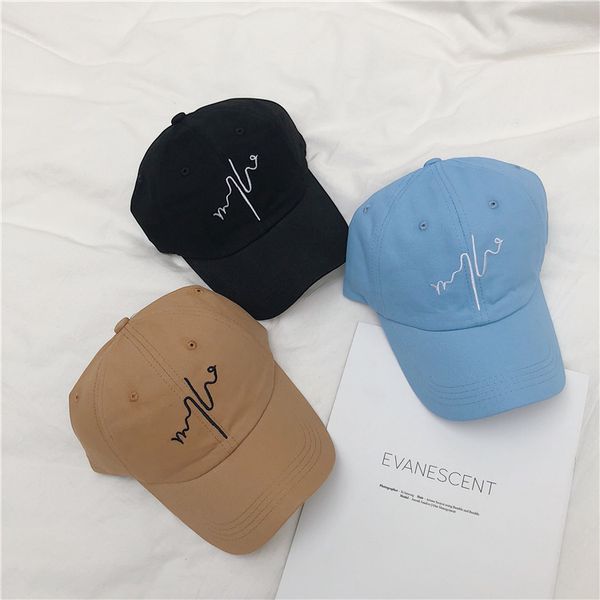 

spring electrocardiogram embroidery baseball cap male women curved eaves street hip-hop sunscreen sunshade peaked, Blue;gray