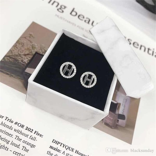 

elegant h shape earrings for ladies simple style letter earrings with crystal ins style women earrings, Golden