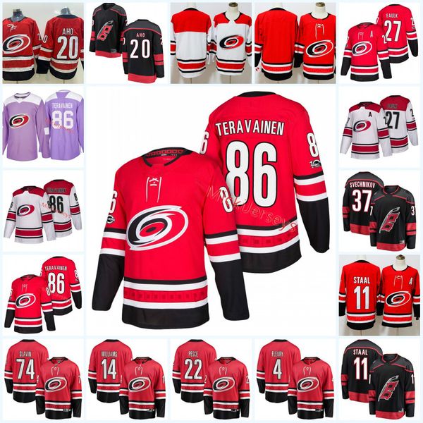 

mens carolina hurricanes justin faulk jersey brett pesce haydn fleury #11 staal teuvo teravainen sebastian aho justin williams jersey, Black;red