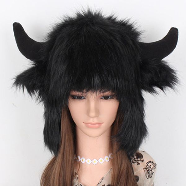 

elk bull design faux fur animal hats winter warm funny caps