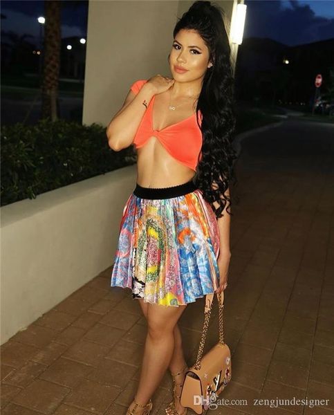 

womens summer designer pleated skirt short dresses floarl print loose fashion style female clothing casual apparel, Black
