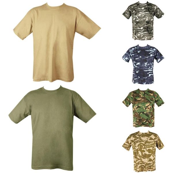 

camouflage running sport short sleeve t-shirt men o neck breathable soft leisure riding walking army combat loose tee d30, Black;blue