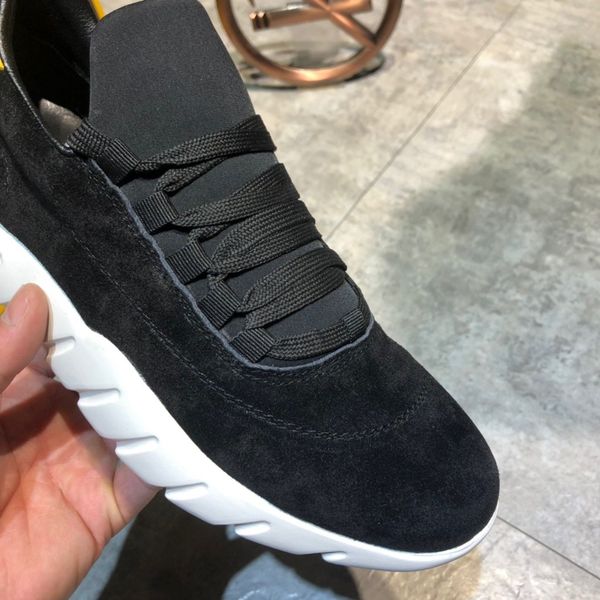 

mens trainers suede leather with yellow tail trim platform sneakers luxury brands outdoor jogging running shoes t01, Black