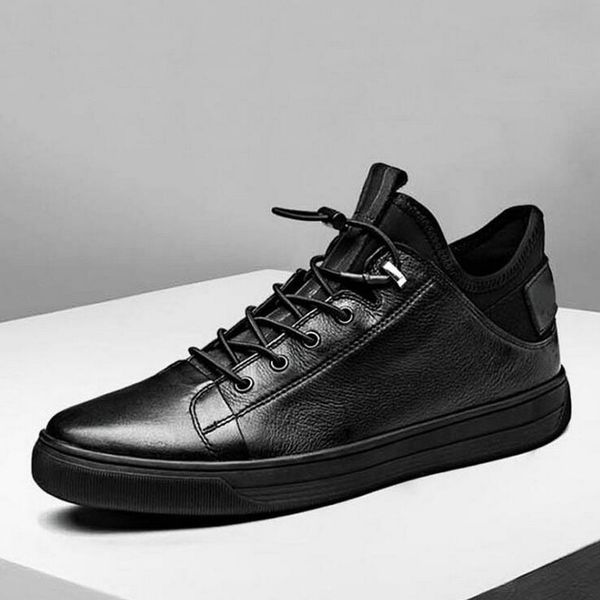 

new classic style men casual sneaker shoes fashion all black designer men leather shoes light comfortable flats