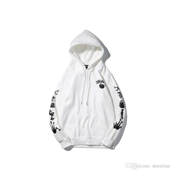 

mens дизайнер бренда балахон толстовка моды улица хип-хоп бильярд 8 капюшоном свитер черный белый пара толстовки, Black