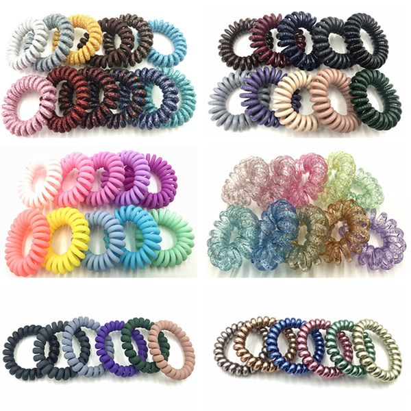 

4cm 5.5cm metallic telephone wire elastic hair band matte ponytail holder bracelet women scrunchies assorted colors