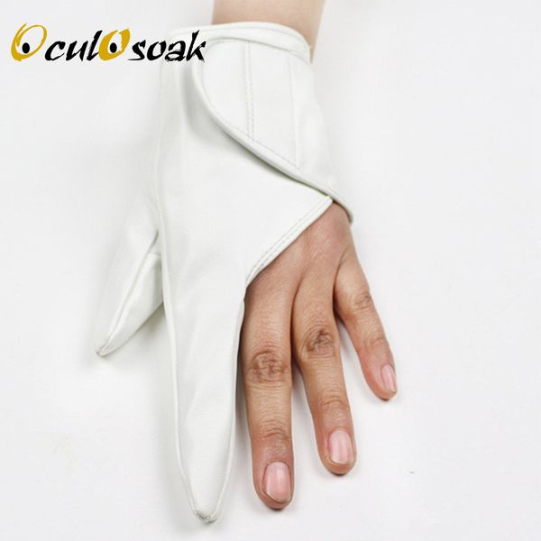 

2019 new arrival party women gloves fingerless ladies leather gloves dancing showing luvas black gold white red, Blue;gray