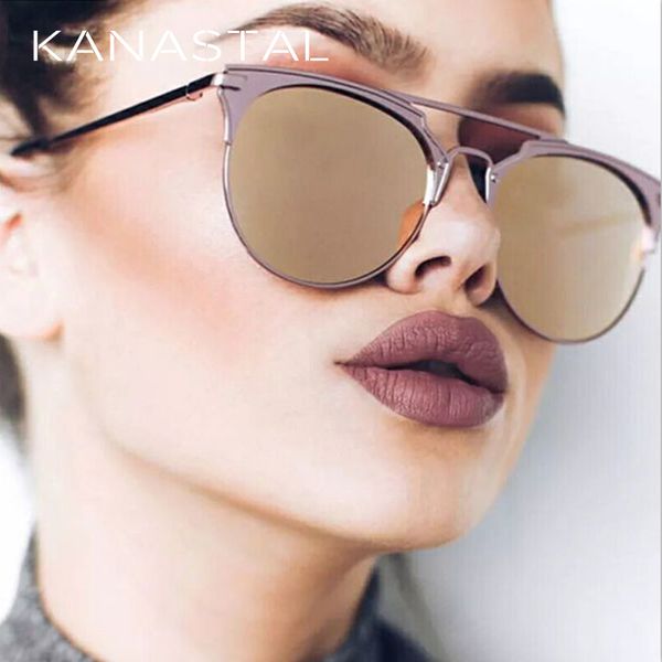 

kanastal fashion sunglasses women brand designer oval alloy glass mirror coating girls eyewear female gafas, White;black