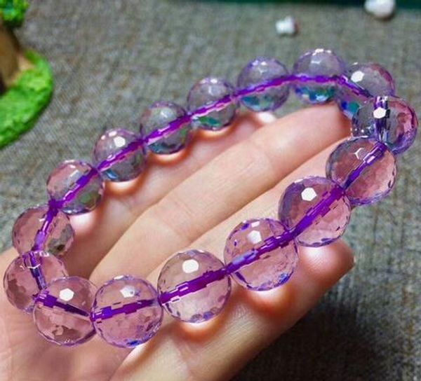 

purple natural quartz amethyst crystal bracelet 12mm, Black