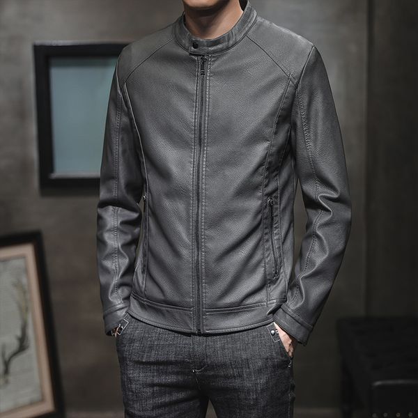 

чжо danlong 2019 осень и зима новый стиль мужской искусственная кожа стенд воротник кожаного пальто d017, Black