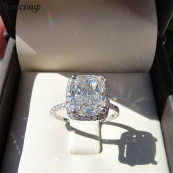 Vecalon Dazzling Promise Ring 925 Sterling Silver Almofada Corte 3CT Diamante Charme Casamento Anéis para Mulheres Jóias