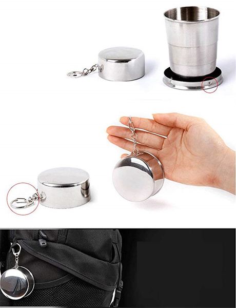 

150ml stainless steel camping mug camping folding cup portable outdoor travel demountable collapsible cup with keychain