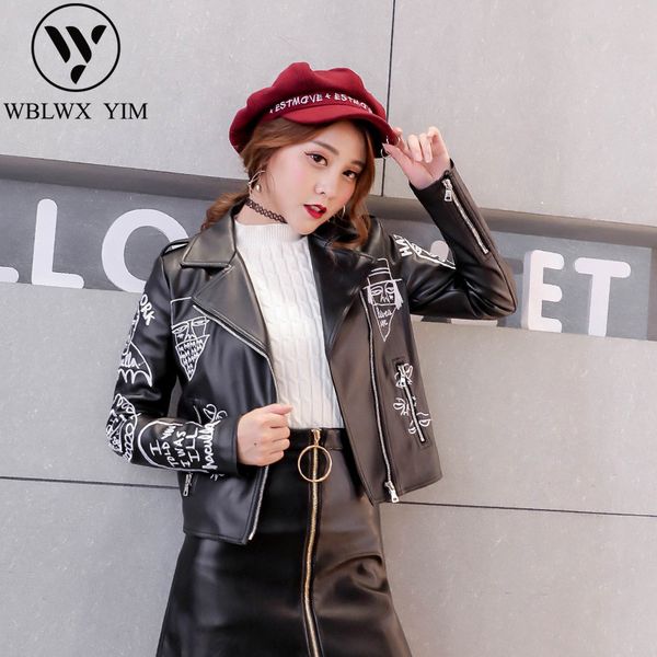

women's leather & faux 2021 spring autumn fashion pu jacket women long sleeve motorcyle jackets ladies zippers embroidery black biker c