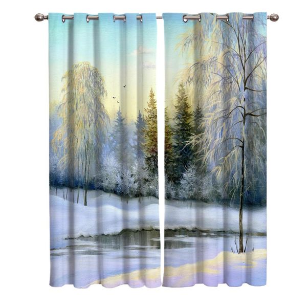

winter snow lake woods jungle birds beautiful cloud blackout window curtains living room curtain rod kitchen drapes fabric