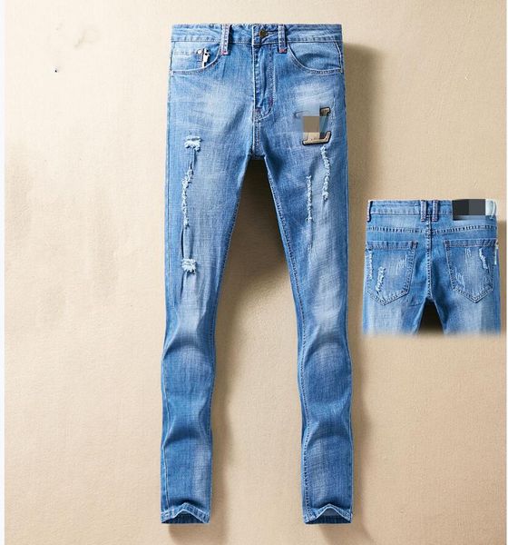 

trendy menswear destroy tattered jeans hu man jeans men luxury designer brand 1l lv jeans 1l embroidery, Blue