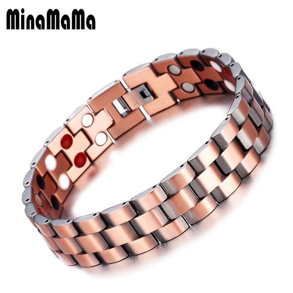 

men bracelet pure copper chunky chain link bracelets arthritis therapy care germanium magnetic bracelets for men, Golden;silver