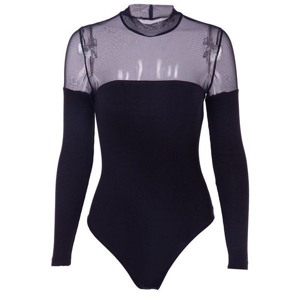 

new women mesh see through bodysuits female long sleeve bodysuits slim fit clubwear bodycon party romper trousers skirtset, Black;white