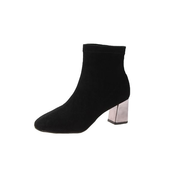 

2020 square coarse with short boots woman noodles boots fairy tide, Black
