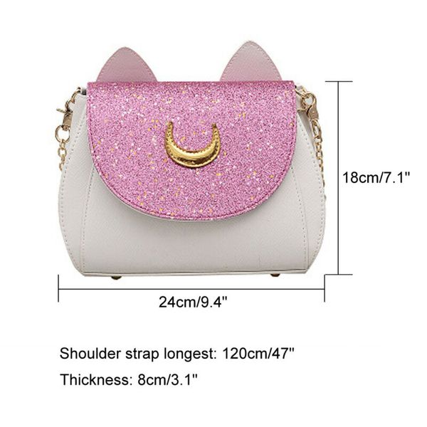 

women sequin moon cat pu leather handbag shoulder messenger travel purse crossbody bag