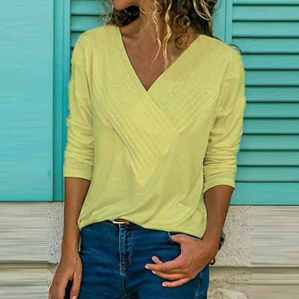 

women ladies blouse holiday summer v-neck casual fashion long sleeve, White