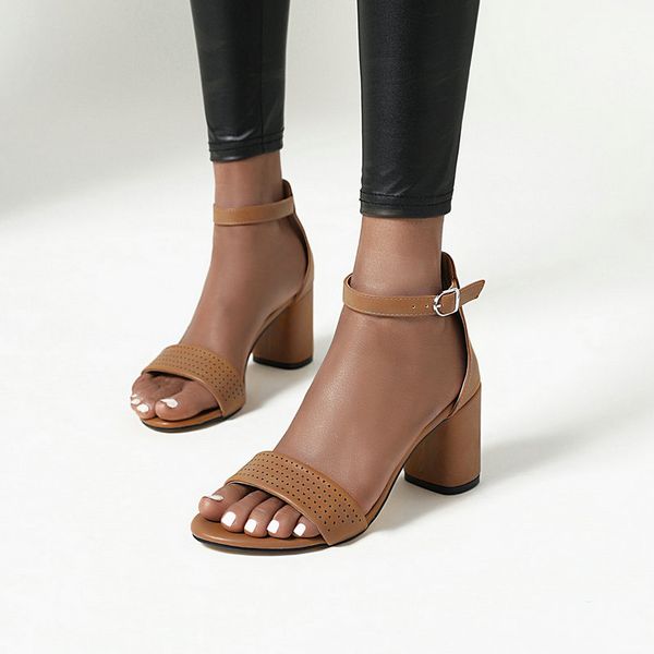 

fashion high heels sandals shoess woman elegant ankle strap office ladies dress party shoes black brown apricot size 41 42 43