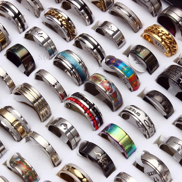 

yingwu wholesale lots 5pcs rhinestone rings mix styles men's women's fashion colorful stainless steel wedding jewelry, Slivery;golden