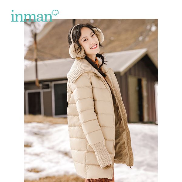 

inman 2018 winter new arrival turn down collar korean style lady wind-proof warm causal style duck down coat, Black