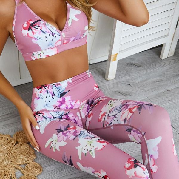 

sport suit floral print fitness suit leggings breathable yoga set woman workout sportswear tracksuit for women gym clothing