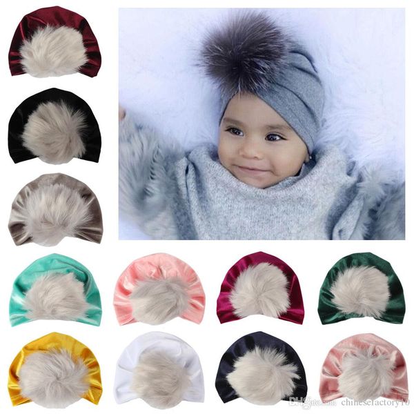 

11 colors baby headwrap pleuche turban hat fur newborn baby india fur prom hat cap kids xmas party gifts pgraph, Yellow