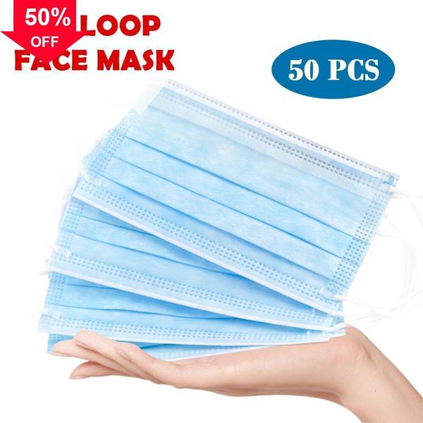 

jkni stock 50pcs/lot in 3 layers protective-dust face elastic soft breathable non woven disposable dust-proof mouth mask black blue