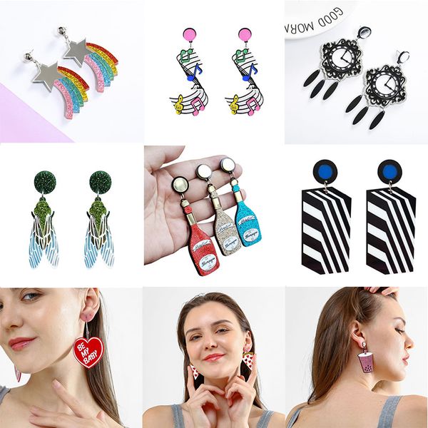 

europe fashion women earrings personality novelty exaggerated nightclub big earrings female jewelry notes creative rainbow, Silver