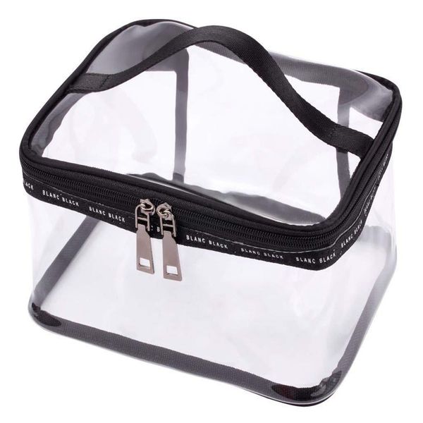 

black + transparent travel cosmetic bag makeup train case organizer with handle