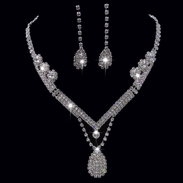 

vintage two pieces jewelry sets luxury drop earrings necklaces bridal necklace wedding bridal accessories, White