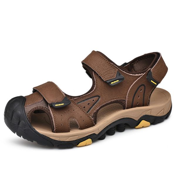 

sandale homme cuir sandalias playa casual closed toe anti slip large size sandalias genuine leather sandal zapatos de hombre, Black