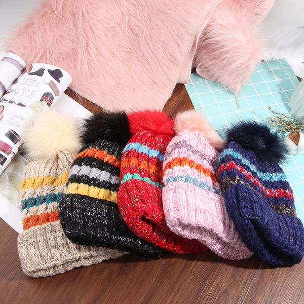 

new ear muffs double winter hat warm wool cap rainbow stripe knitting cap mens designer hats outdoor ski capt2c5093